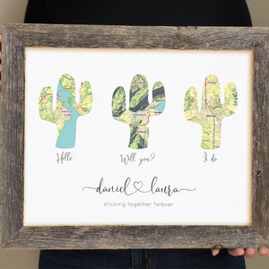 Impression d’histoire d’amour de cactus panachés - Bonjour, voulez-vous, je fais de l’impression, Art de cactus, Coller ensemble Impression d’art encadrée, Carte personnalisée Forme de cactus