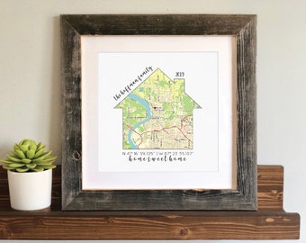 Gift for New Homeowners- Personalized Map with heart on address, Closing Gifts, coordinates, longitude and latitude, custom first home sign
