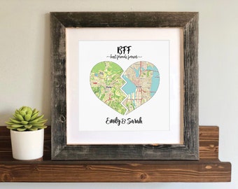 Long Distance Friendship- Personalized Map Gift for BFF, Long Distance friendship gifts, going away gift for friend, Best Friend Gift, Map