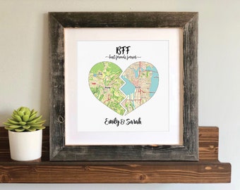 Valentines Day Gift for Long Distance Best Friend- Long Distance BFF, Friends Forever, Best Friend Gift, Personalized Map Gift for friend