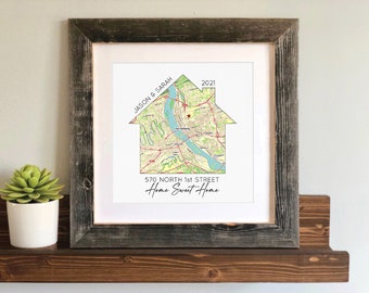 Realtor Closing Gift- Custom Housewarming Gift, Home Sweet Home Print, Custom House Map, Moving In Together, Home Address Map, House Map