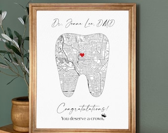 Personalized Tooth Map Print- Dentist of Dental Hygienist Graduation Gift, Csutom Dental Office Decor, New Career or School Completion Gift