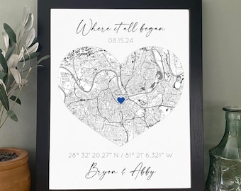 First Date Gift Our First Date Memory- The Night We Met Date Night, Where We Met, Custom Heart Map, Custom Map Personalized For Him or Her