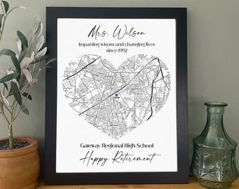 Principal Retirment Gift from Students- Framed Map of school, Teacher Promotion Gift, Goodbye Gift for Teacher