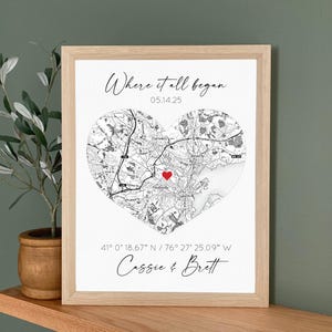 Valentine's Gift for Partner, Gift for Wife, for Husband - Map of where we Met, sentimental Gift for Her, Heart Map Print for Girlfriend