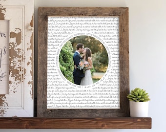 Farmhouse Wedding Picture Frame- Personalized Home Decor, Rustic Picture Frame for Wedding Photo, Wedding Vow Display, First Dance Lyrics