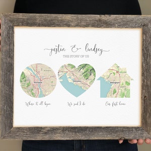 Unique Wedding Gift for Couple, Map Heart Art, Heart Map Print