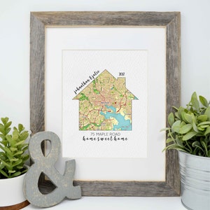 First Home Gift Housewarming Present, Map of First Home, Moving Gift, Home is where the heart is, latitude longitude coordinates gift image 1