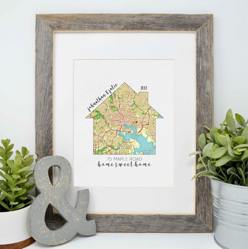 First Home Gift Housewarming Present, Map of First Home, Moving Gift, Home is where the heart is, latitude longitude coordinates gift image 1