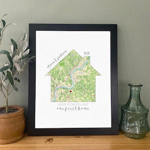 First Home Gift- Housewarming Present, Map of First Home, Moving Gift, Home is where the heart is, latitude longitude coordinates gift