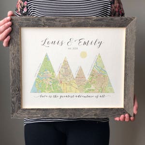 Couples Travel Map Custom 5th Anniversary Gifts For Husband, Wife Personalized Wood Mountain Travel Adventure Wedding Gifts image 5