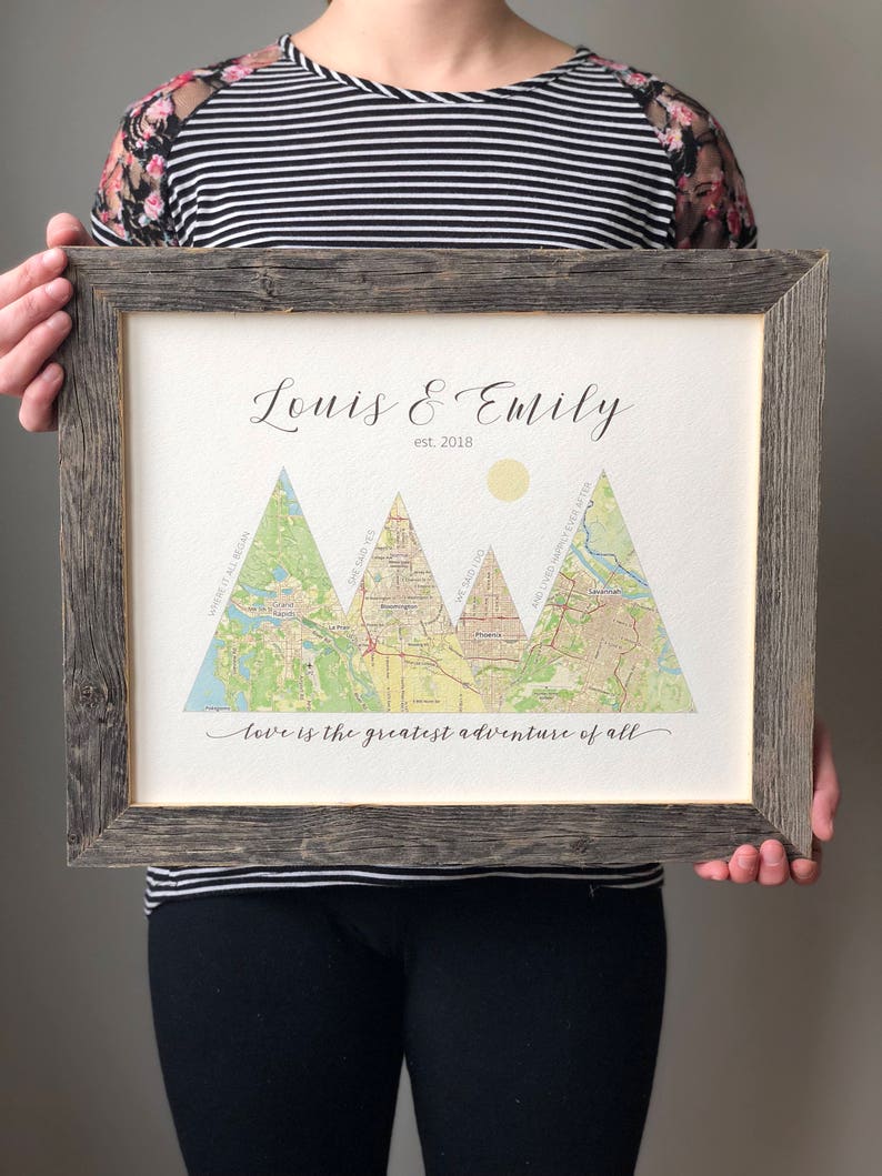 Couples Travel Map Custom 5th Anniversary Gifts For Husband, Wife Personalized Wood Mountain Travel Adventure Wedding Gifts image 5