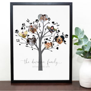Family Tree with Last Name and Pictures of Family Gift for Mom from siblings, 70th Birthday Gift for Her, Grandma Gifts, Family Picture image 2