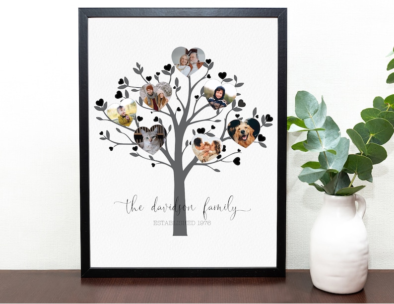 Family Tree with Last Name and Pictures of Family Gift for Mom from siblings, 70th Birthday Gift for Her, Grandma Gifts, Family Picture image 2