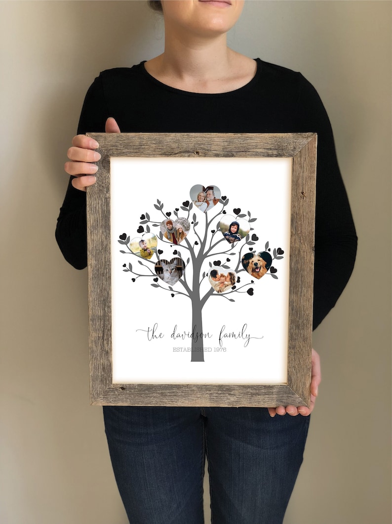 Family Tree with Last Name and Pictures of Family Gift for Mom from siblings, 70th Birthday Gift for Her, Grandma Gifts, Family Picture image 1