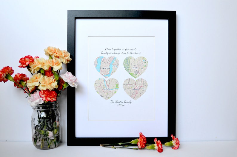 Mother's Day Gift, Gift for Mom, Gift for Her, Personalized Map Print, Long Distance Family Ideas, Framed Heart Map Art, Gift for Grandma image 10
