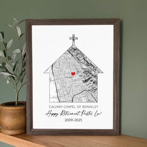Personalized Pastor Gift with Map of your Church- Pastor Appreciation Gift, Pastor Retirement Gift, Priest Minister or Preacher Gift Dark Wood