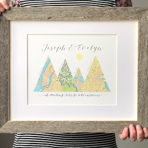 Couples Travel Map Custom 5th Anniversary Gifts For Husband, Wife Personalized Wood Mountain Travel Adventure Wedding Gifts image 4