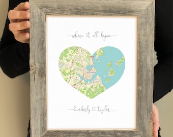 Personalized Engagement Gift for Couple, Map Engagement Print, Where it all Began, Engagement location, Unique Engagement Party Gifts, Yes