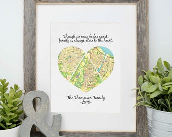 Mother's Day Gift, Gift for Mom, Gift for Her, Personalized Map Print, Long Distance Family Ideas, Framed Heart Map Art, Gift for Grandma