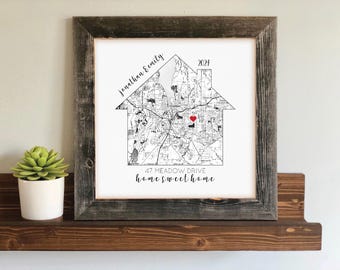Gift for friends who are moving- New Home New Apartment New House Gift, Moving Map Gift for friends Relocating, Custom Street Map with Heart
