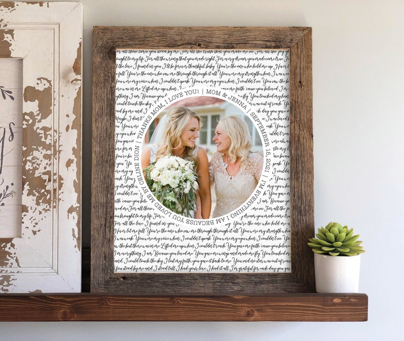 Personalized Mothers Day Gift with Photo and Song Lyrics Wedding Day photo Gift for Mom, Custom Gift for Mom from Daughter, Mom Gifts image 1
