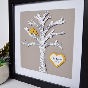 Tree Silhouette with Birds for Newlyweds, Framed Family Tree, Wedding Gift for Niece, Personalized Farmhouse Decor, First Dance Song image 2