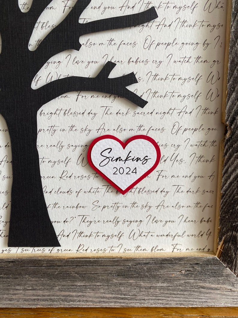 Wedding Gift for Couple Newlywed Gift, Engagement Gift, Tree with Lyrics, Unique Gifts, Valentine Day Gift, Unique Wall Art, Gift for Bride image 2