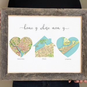 Mothers Day Gift for Long Distance Family Sibling Gift for mom, Custom Map Print for families, Mom Gifts, Personalized Map showing family image 1