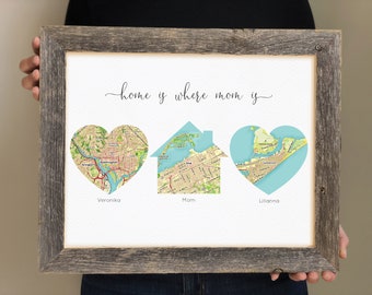 Family Map Gift for Mom- Custom Map Locations, Mothers Day Gift for Mom from Siblings in Different Locations, Personalized Mom Gift, Home