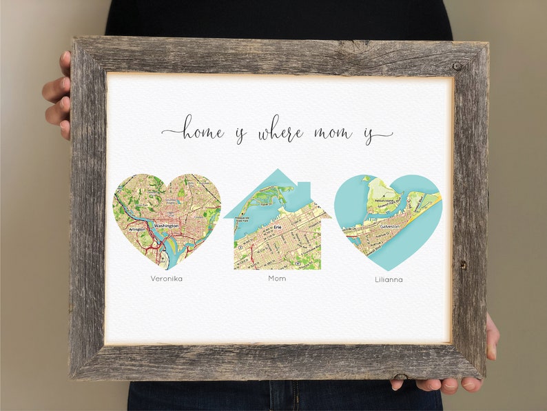 Mothers Day Gift for Long Distance Family Sibling Gift for mom, Custom Map Print for families, Mom Gifts, Personalized Map showing family image 1