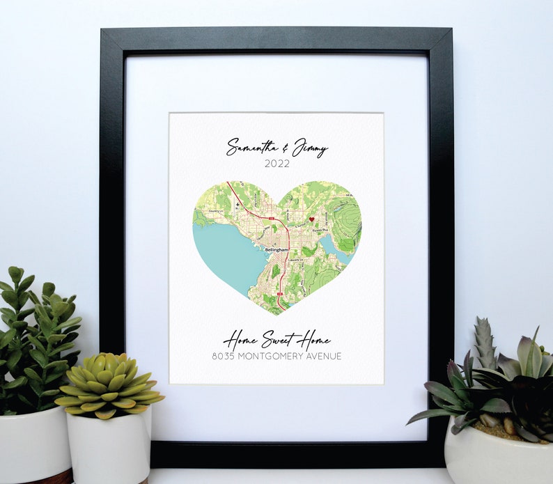 First Home Gift Housewarming Present, Map of First Home, Moving Gift, Home is where the heart is, latitude longitude coordinates gift image 4