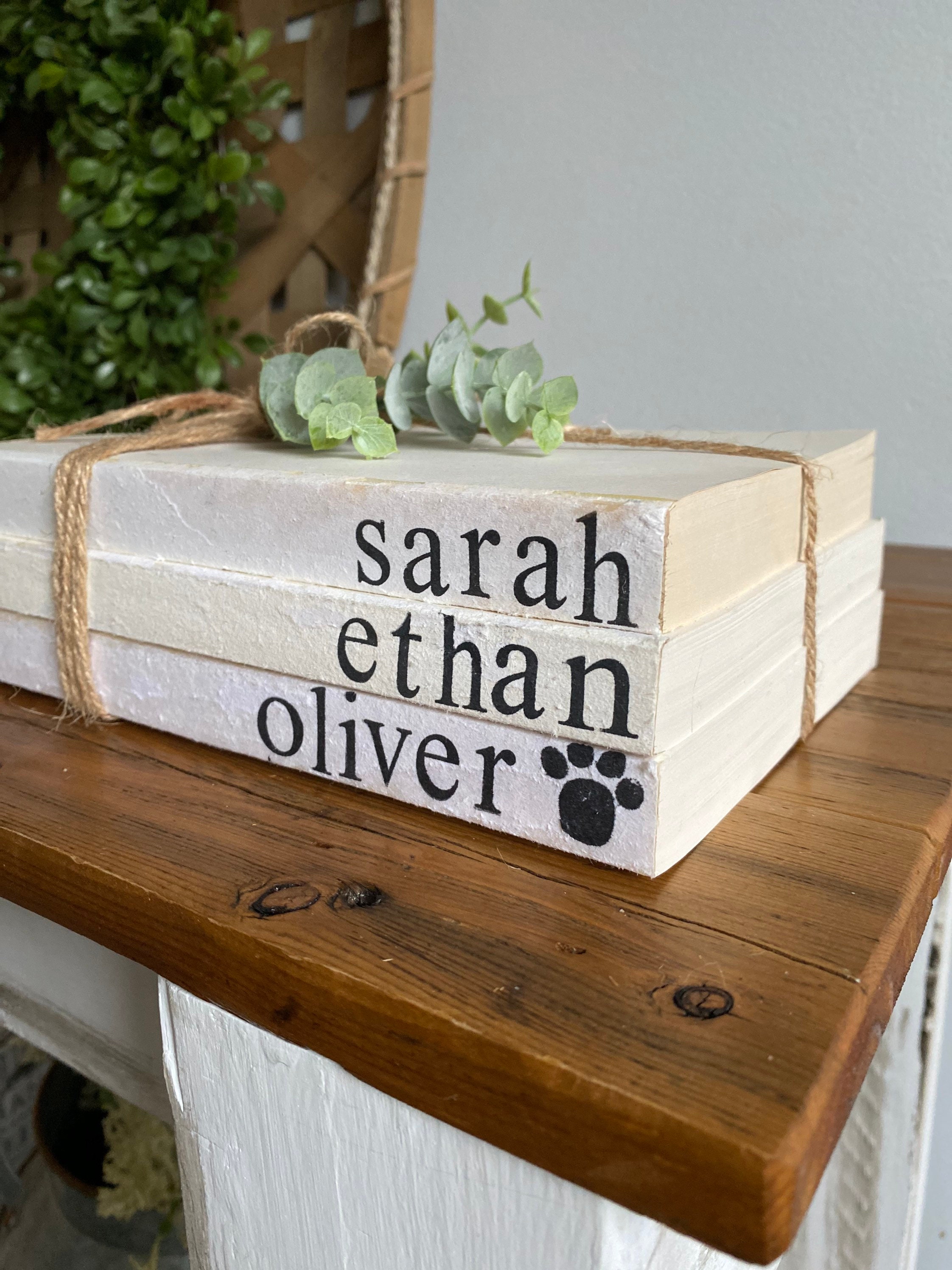 Personalized Stack Books Farmhouse Book Stack- Personalized Books Hand Stamped With Names or ...