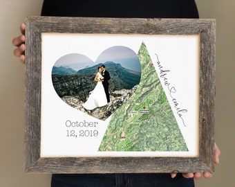 Framed Wedding Picture with Custom Map Location- Paper Anniversary Gift for Him, First Anniversary, Vow Renewal Gift, Framed Picture, Map