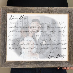 Letter to Mom over Custom Watercolor Portrait- Meaningful Gifts for Mom from daughter, 50th Birthday Gift for Mom from Son, 60th Birthday