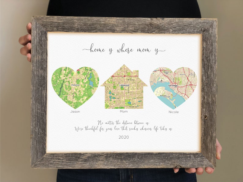 Mothers Day Gift for Long Distance Family Sibling Gift for mom, Custom Map Print for families, Mom Gifts, Personalized Map showing family image 2