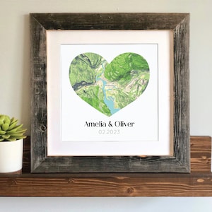 Couples Map Art Engagement Location Gift, Map Theme Wedding Gift, Housewarming Gift for New Home, Moving Gift, Framed Map Art for Newlyweds image 1