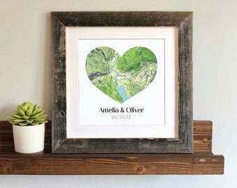 Couples Map Art- Engagement Location Gift, Map Theme Wedding Gift, Housewarming Gift for New Home, Moving Gift, Framed Map Art for Newlyweds