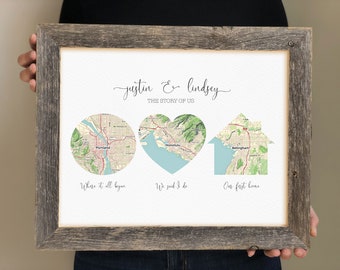 Unique Wedding Gift for Couple, Map Heart Art, Heart Map Print, Newlywed Gift, Personalized Map Art, The Best Days of Our Life, Husband Gift