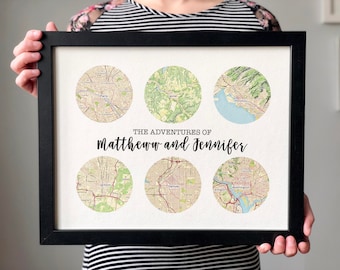 Personalized Maps of Where We have Been- Travel Map of Adventures Together, Military Wife, Anniversary Gift for Partner who loves to travel