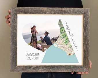 Engagement Gift Map of Engagement Location- Engagement Gift Basket, Engagement Party Decorations, Custom Map Gift for Bride to Be, Said Yes