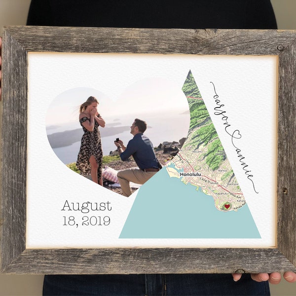 Engagement Gift for Daughter, Gift for Son, Engagement Party Display, Personalized Map Picture Frame, She said Yes, Where it all began, love