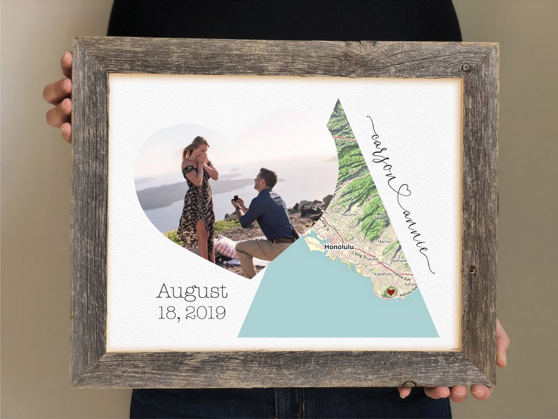 Engagement Gift Map of Engagement Location- Engagement Gift Basket, Engagement Party Decorations, Custom Map Gift for Bride to Be, Said Yes afbeelding 1