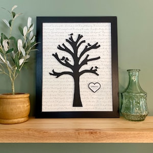 Tree Silhouette with Birds for Newlyweds, Framed Family Tree, Wedding Gift for Niece, Personalized Farmhouse Decor, First Dance Song