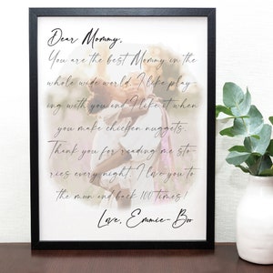 Personalized Gift for Mom from Kids- Framed Watercolor Portrait with Special Note from children to Mom, Gift for Wife from Kids