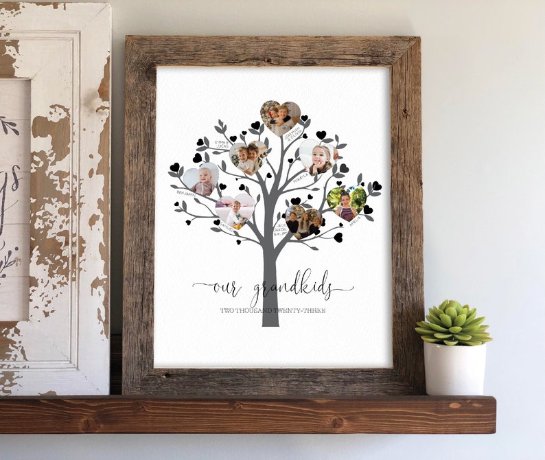 Family Tree with Last Name and Pictures of Family Gift for Mom from siblings, 70th Birthday Gift for Her, Grandma Gifts, Family Picture image 3