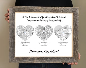 Retirement Gifts for Teacher - Appreciation Gift for Teacher, Principal Retirement Gift from Staff, Framed Map of school