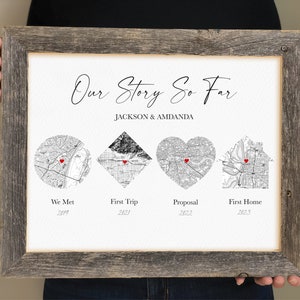 Impression personnalisée des emplacements des jalons - Cartes en noir et blanc, impression de la chronologie des relations, cadeaux de la Saint-Valentin pour lui