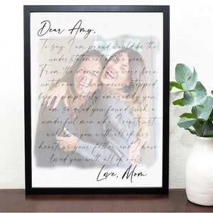 Gift for Daughter From Mom On Wedding Day- Letter to Daughter, Meaningful Gift for Daughter, Watercolor Portrait with letter or song lyrics