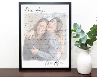 Gift for Daughter From Mom On Wedding Day- Letter to Daughter, Meaningful Gift for Daughter, Watercolor Portrait with letter or song lyrics